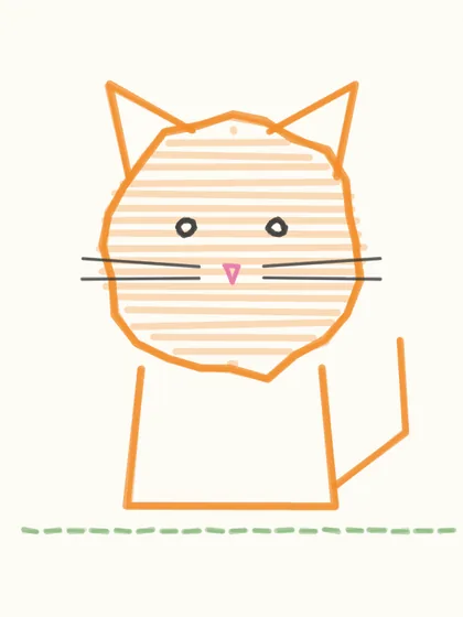 A six-legged cat drawn in crayon