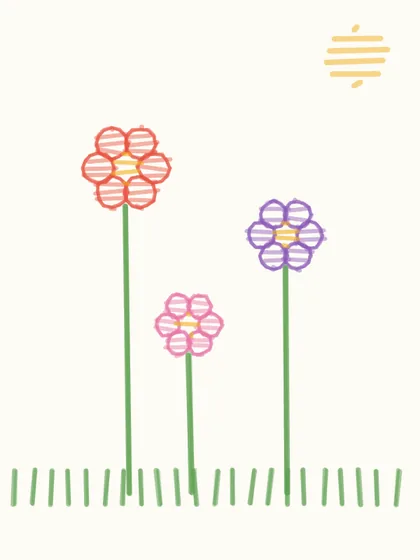 A row of flowers drawn in crayon